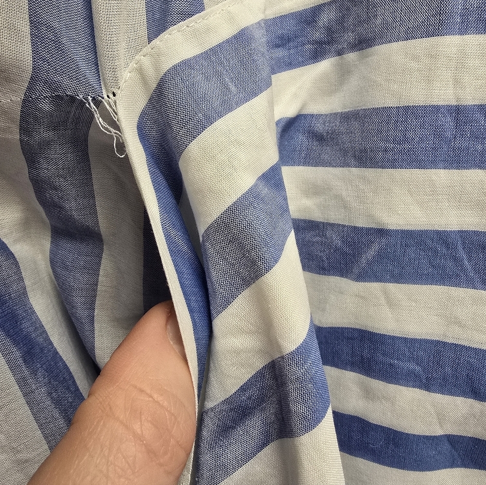Lewit Designer Luxury Cotton Blue Striped Tie Waist Women's Blouse Medium - Picture 12 of 12